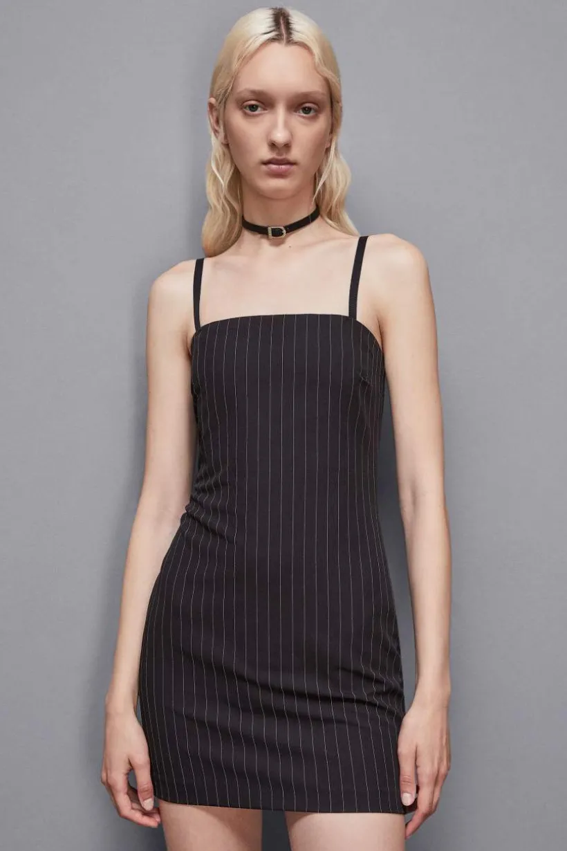 Abito bustier mini gessato