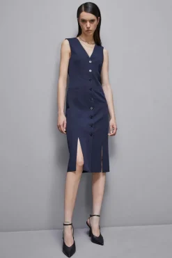 Abito chemisier con spacchi in gabardina
