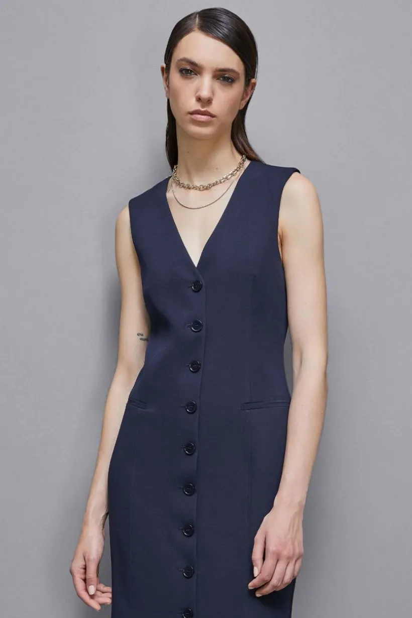 Abito chemisier con spacchi in gabardina