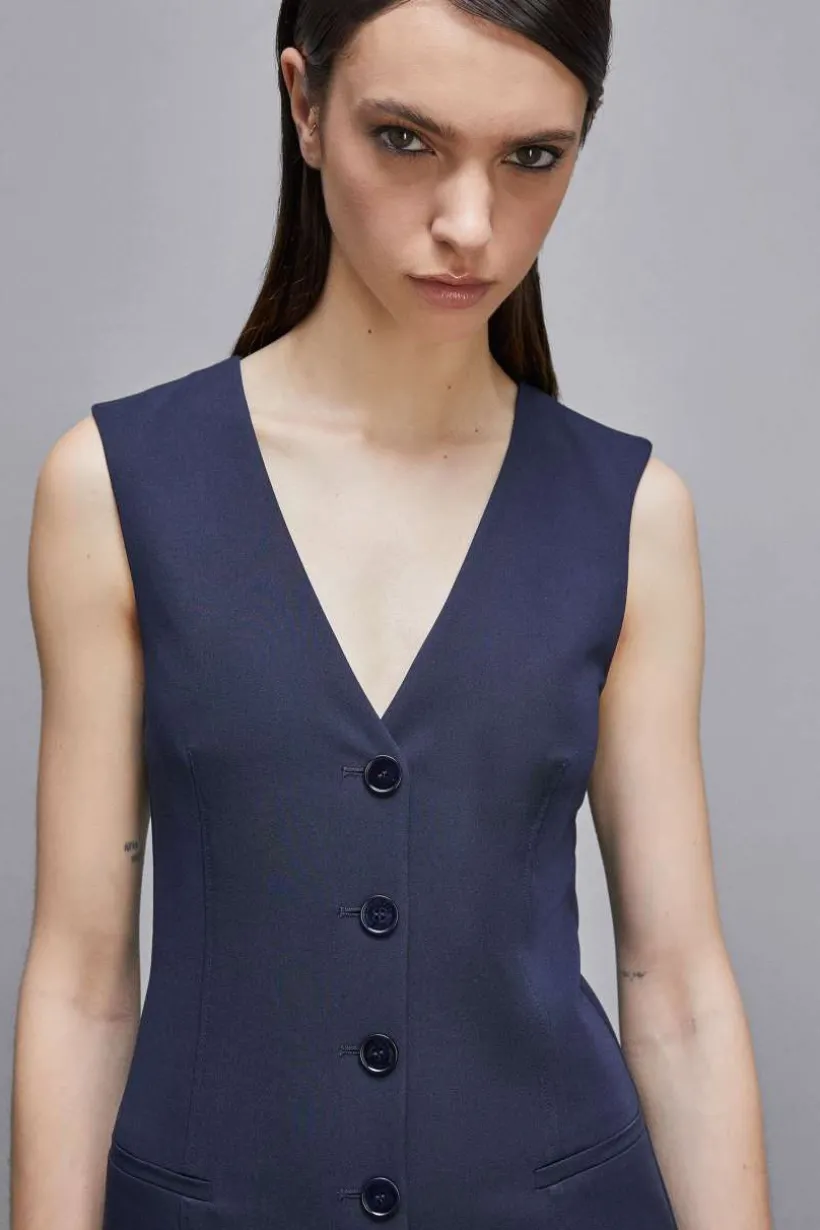 Abito chemisier con spacchi in gabardina