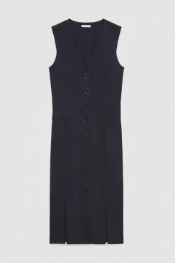 Abito chemisier con spacchi in gabardina