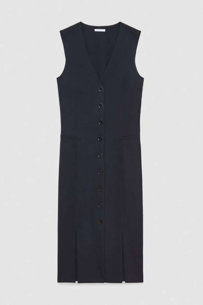Abito chemisier con spacchi in gabardina