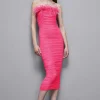 Abito midi con piume in tulle e jersey