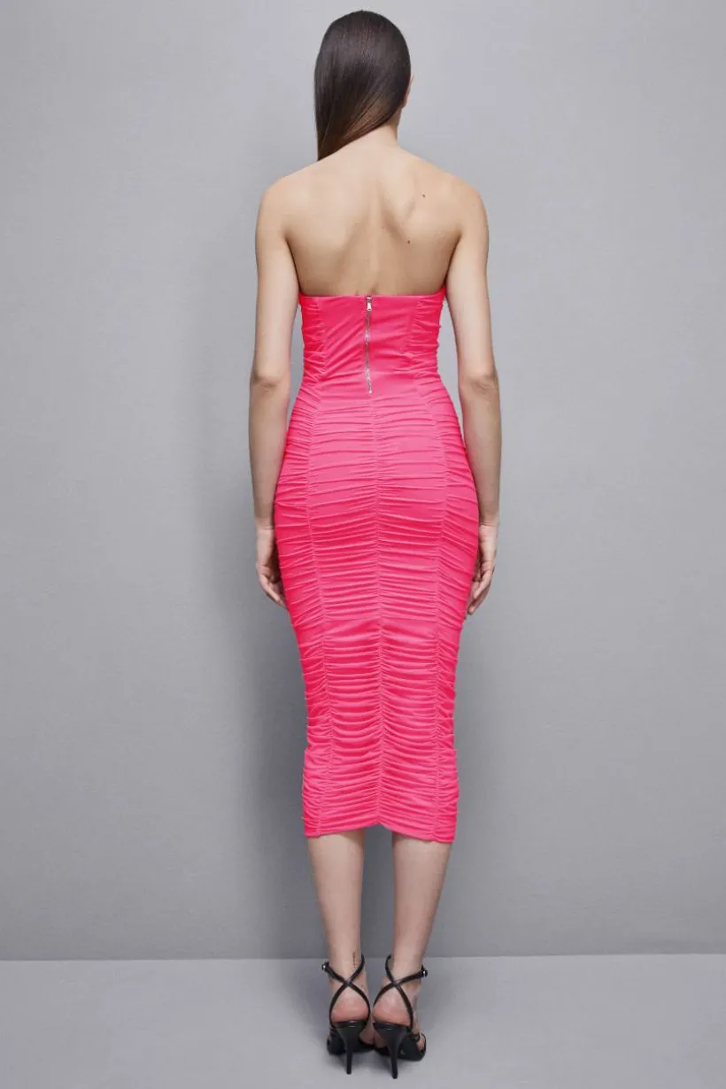 Abito midi con piume in tulle e jersey