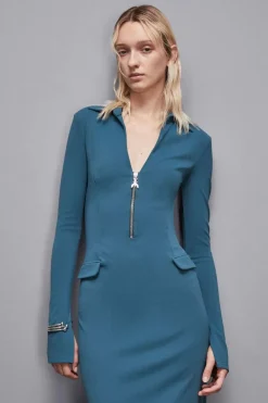 Abito midi con zip in tessuto