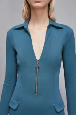 Abito midi con zip in tessuto