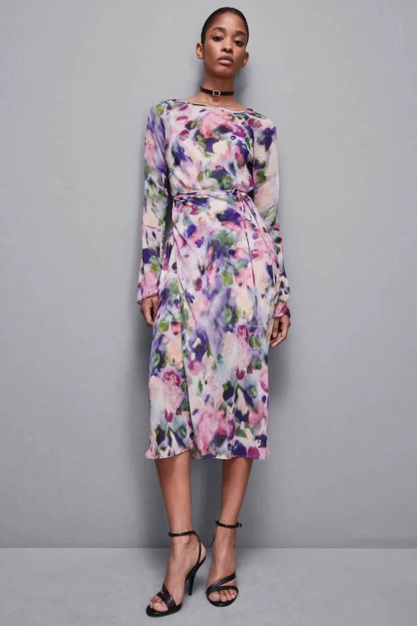 Abito midi in chiffon fantasia