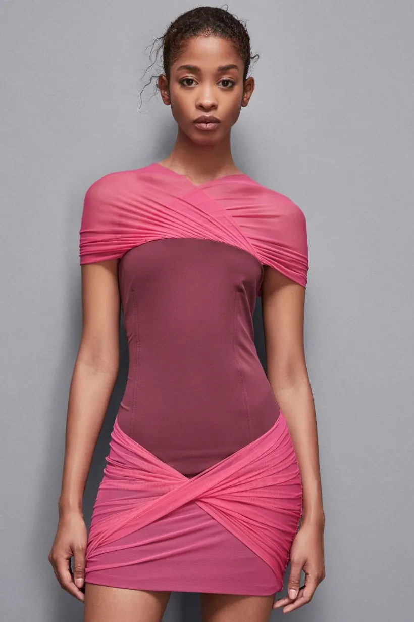 Abito mini in jersey e tulle