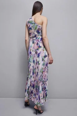 Abito plissè monospalla in chiffon