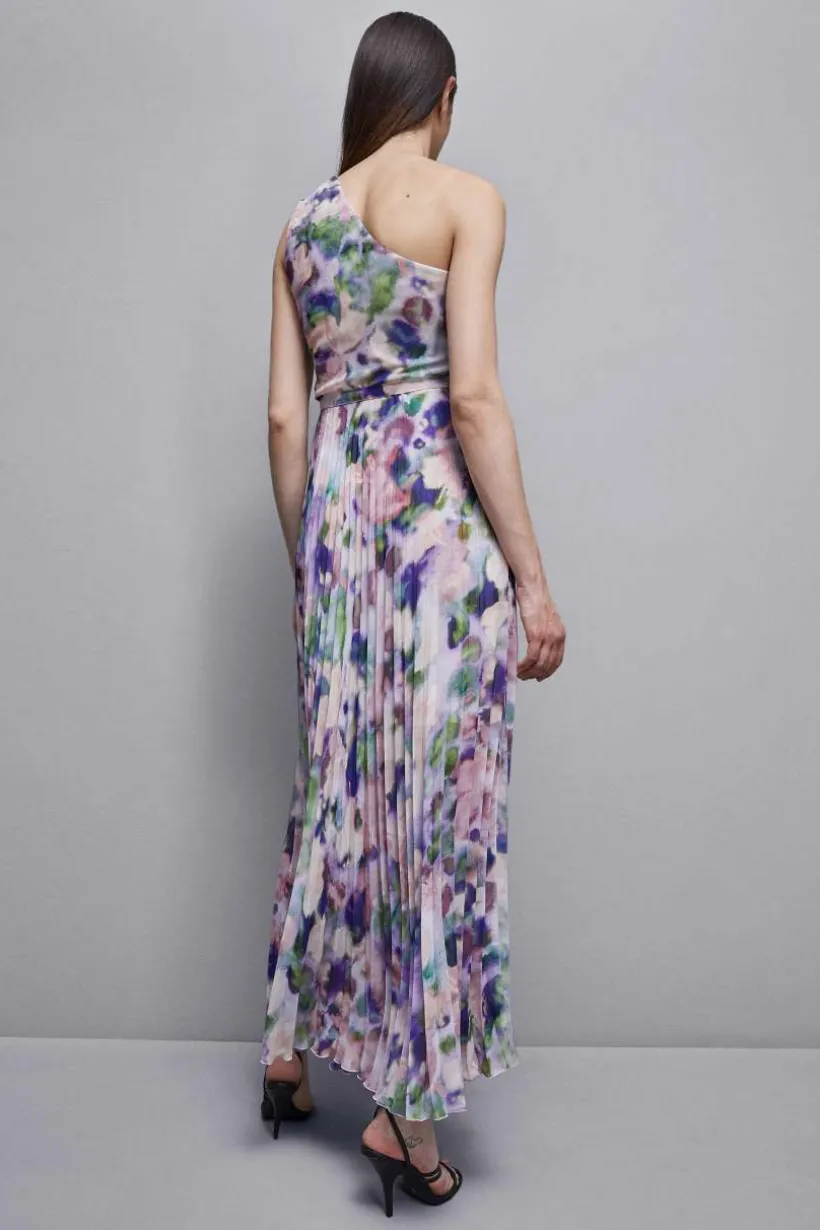 Abito plissè monospalla in chiffon