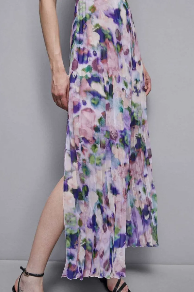 Abito plissè monospalla in chiffon