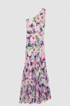 Abito plissè monospalla in chiffon