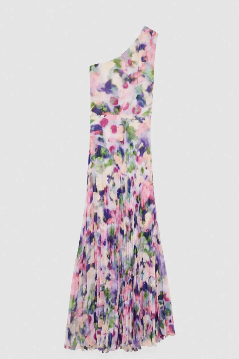 Abito plissè monospalla in chiffon