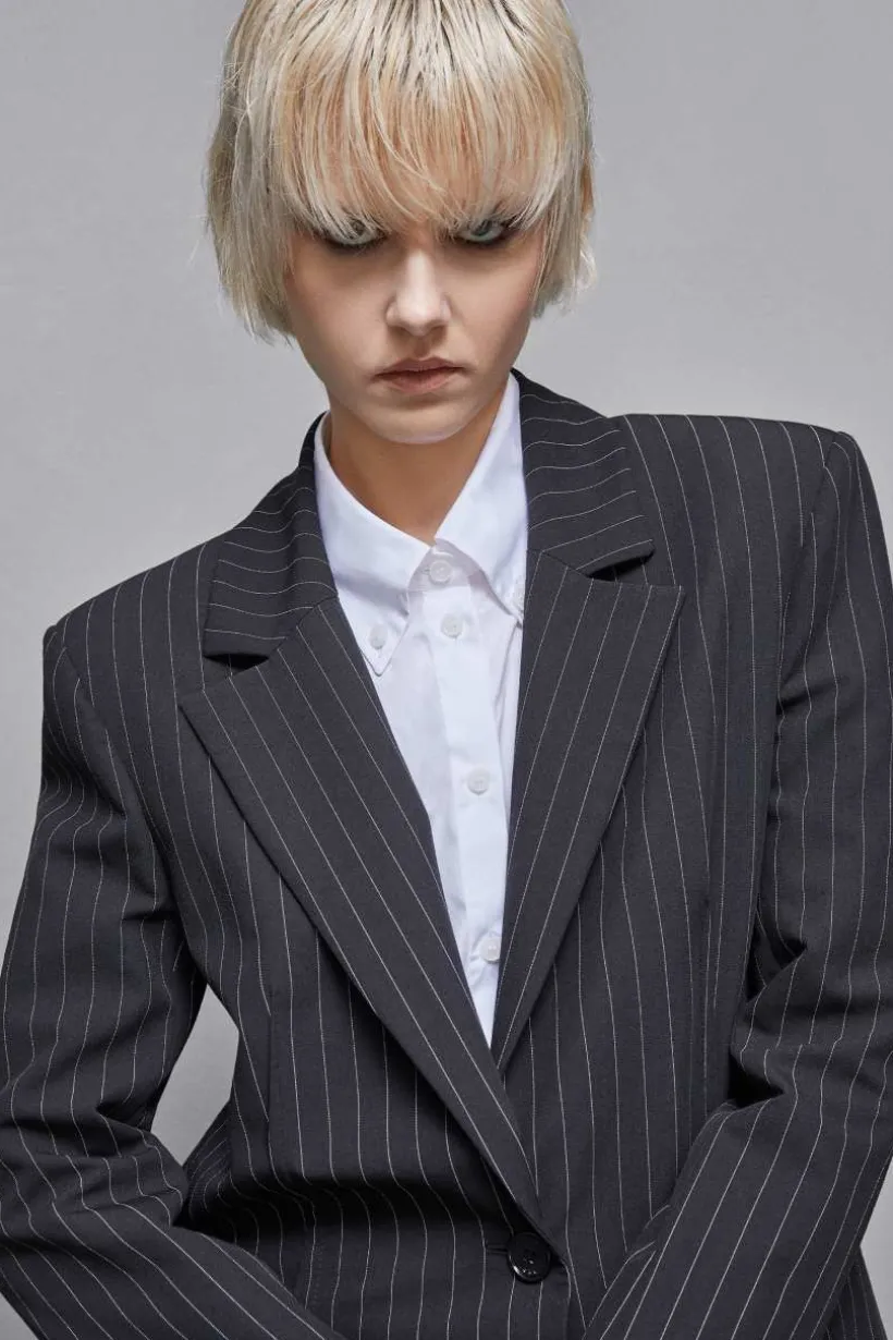 Blazer gessato un bottone in flanella