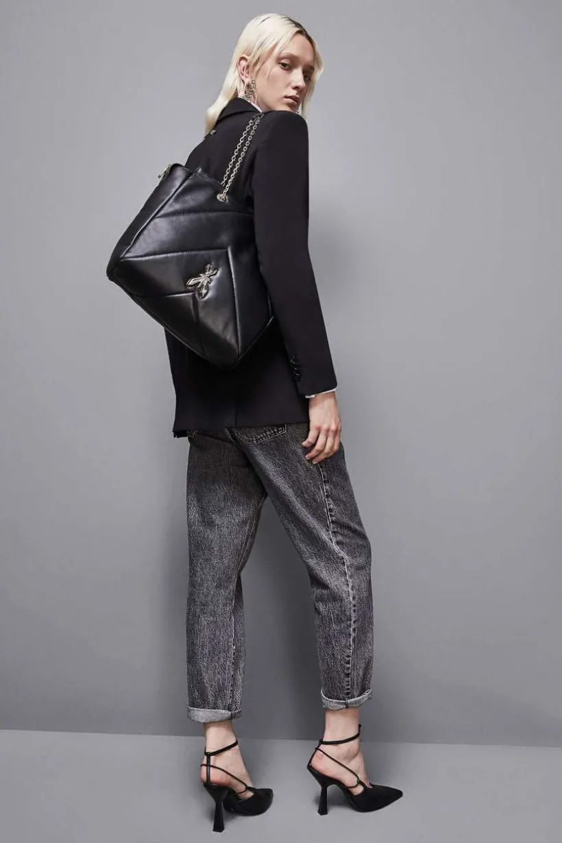 Borsa a secchiello in pelle con zip
