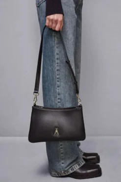 Borsa a tracolla con zip in pelle