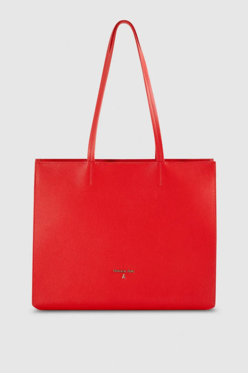 Borsa shopping in pelle con zip