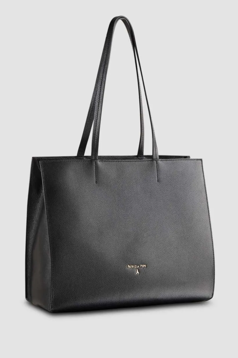Borsa shopping in pelle con zip