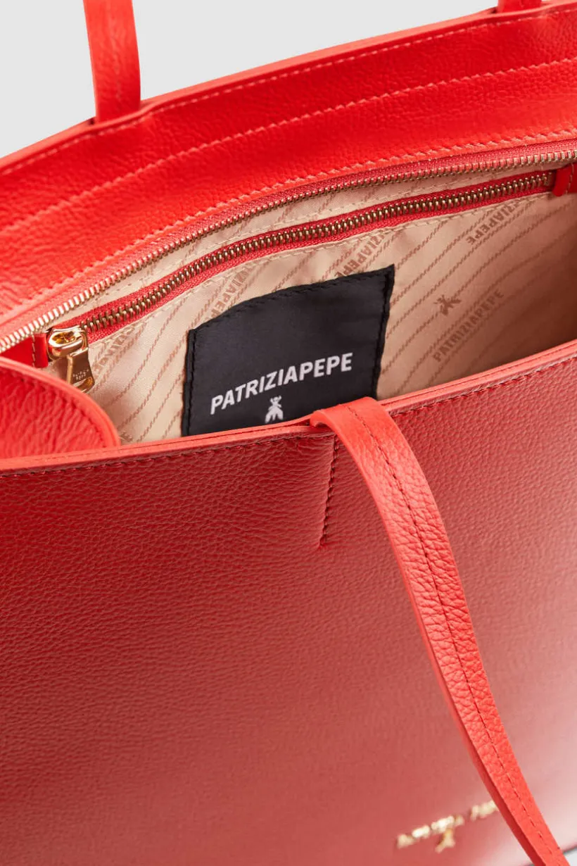 Borsa shopping in pelle con zip