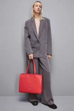 Borsa shopping in pelle con zip