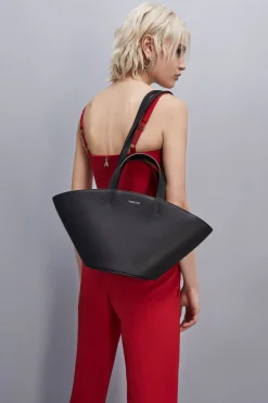 Borsa shopping in pelle con manici