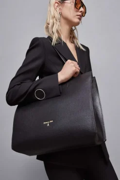 Borsa shopping in pelle con zip