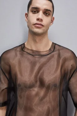 Boxy T-shirt manica corta con bordo taglio vivo