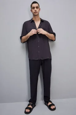 Camicia manica corta in twill di viscosa