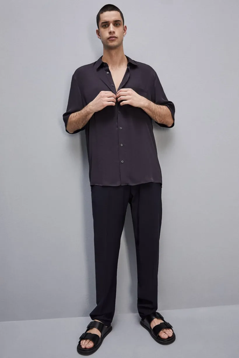 Camicia manica corta in twill di viscosa