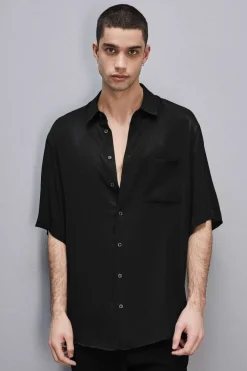 Camicia manica corta in twill di viscosa