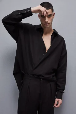 Camicia oversize in lino e viscosa