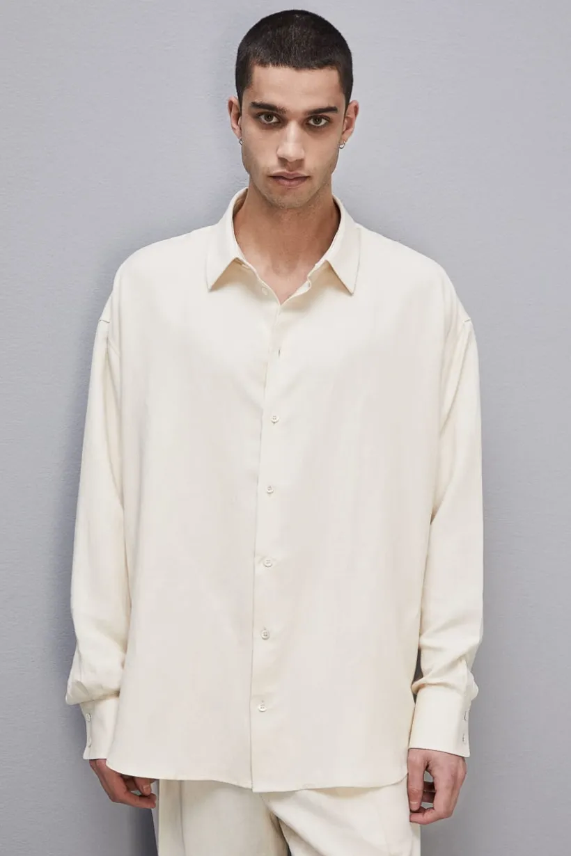 Camicia oversize in lino e viscosa