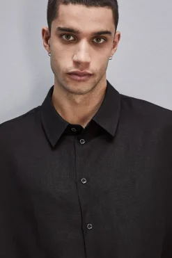 Camicia oversize in lino e viscosa