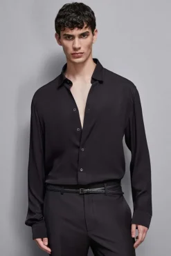 Camicia tinta unita In twill di viscosa