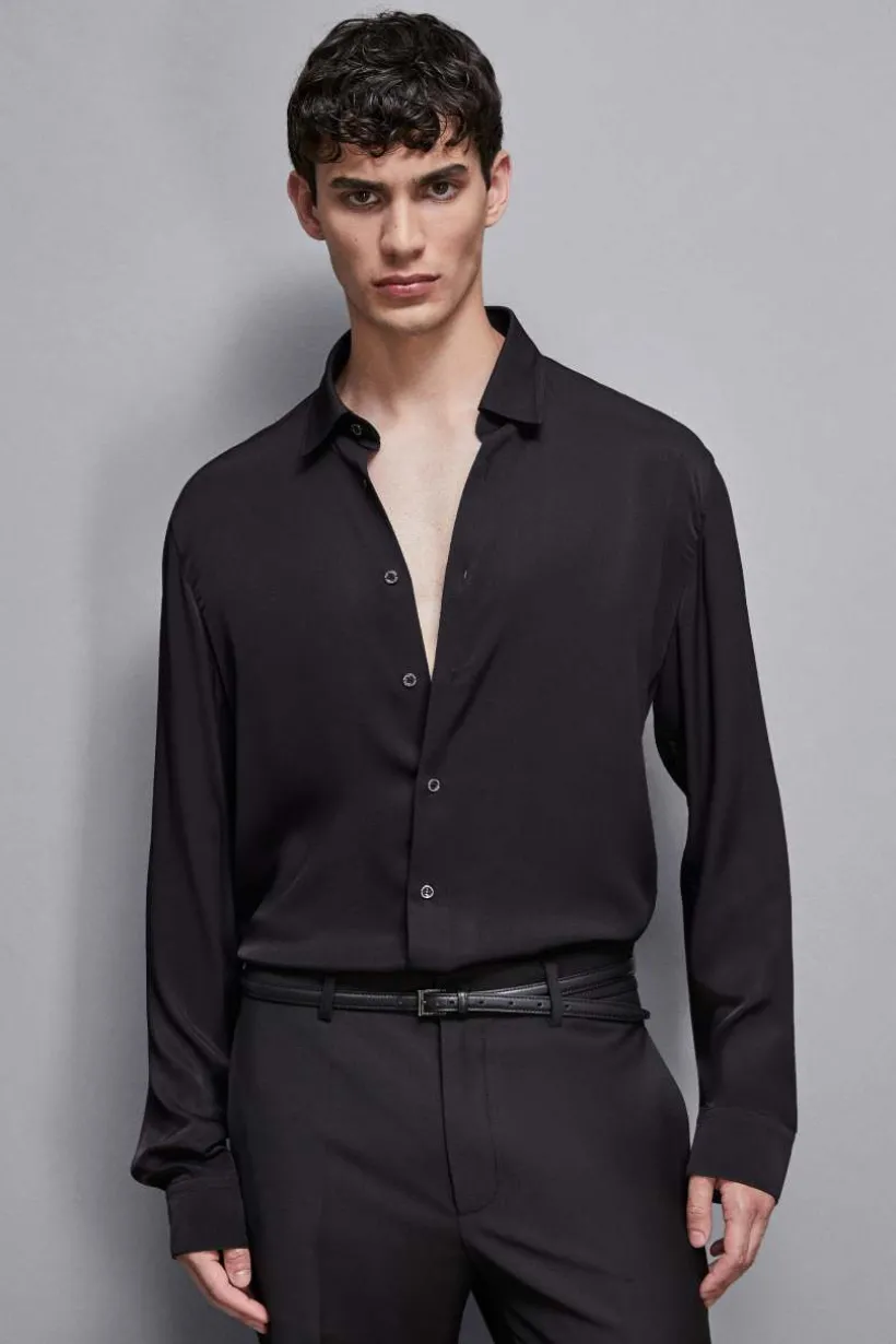 Camicia tinta unita In twill di viscosa