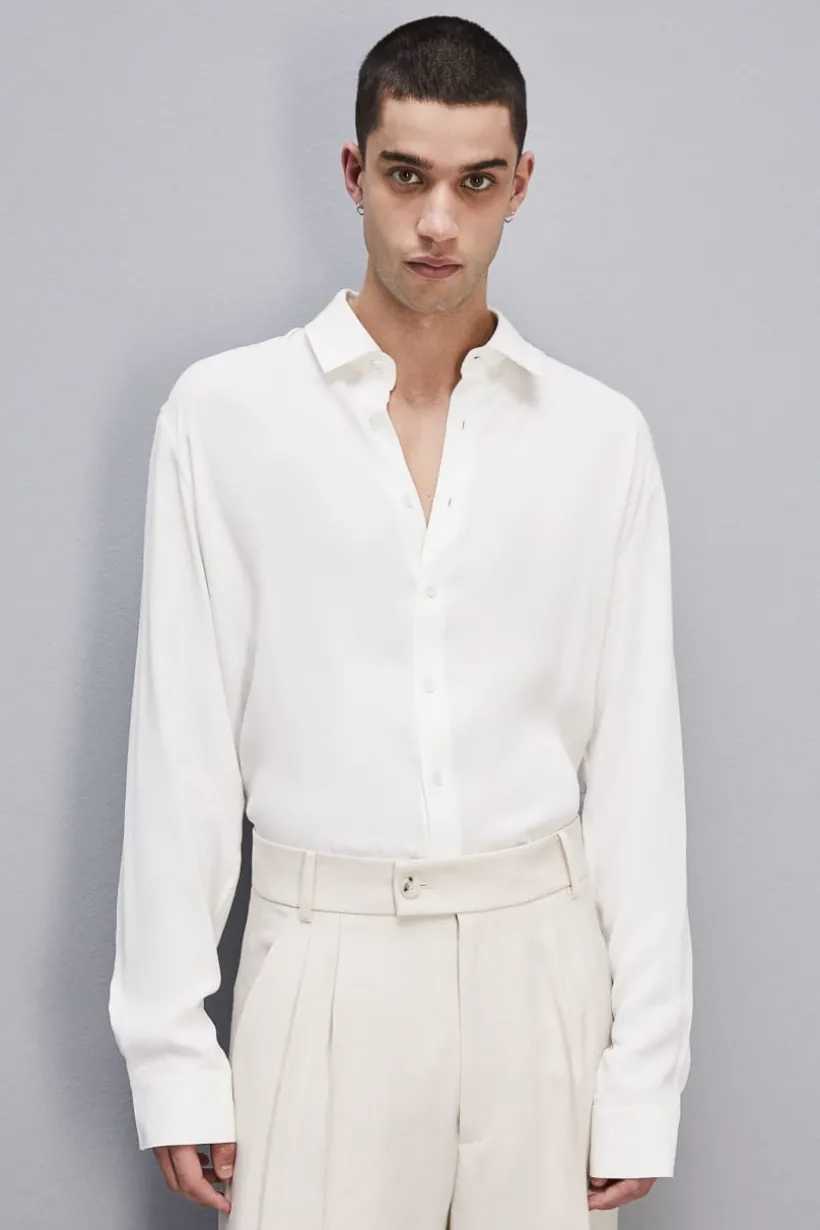 Camicia tinta unita In twill di viscosa