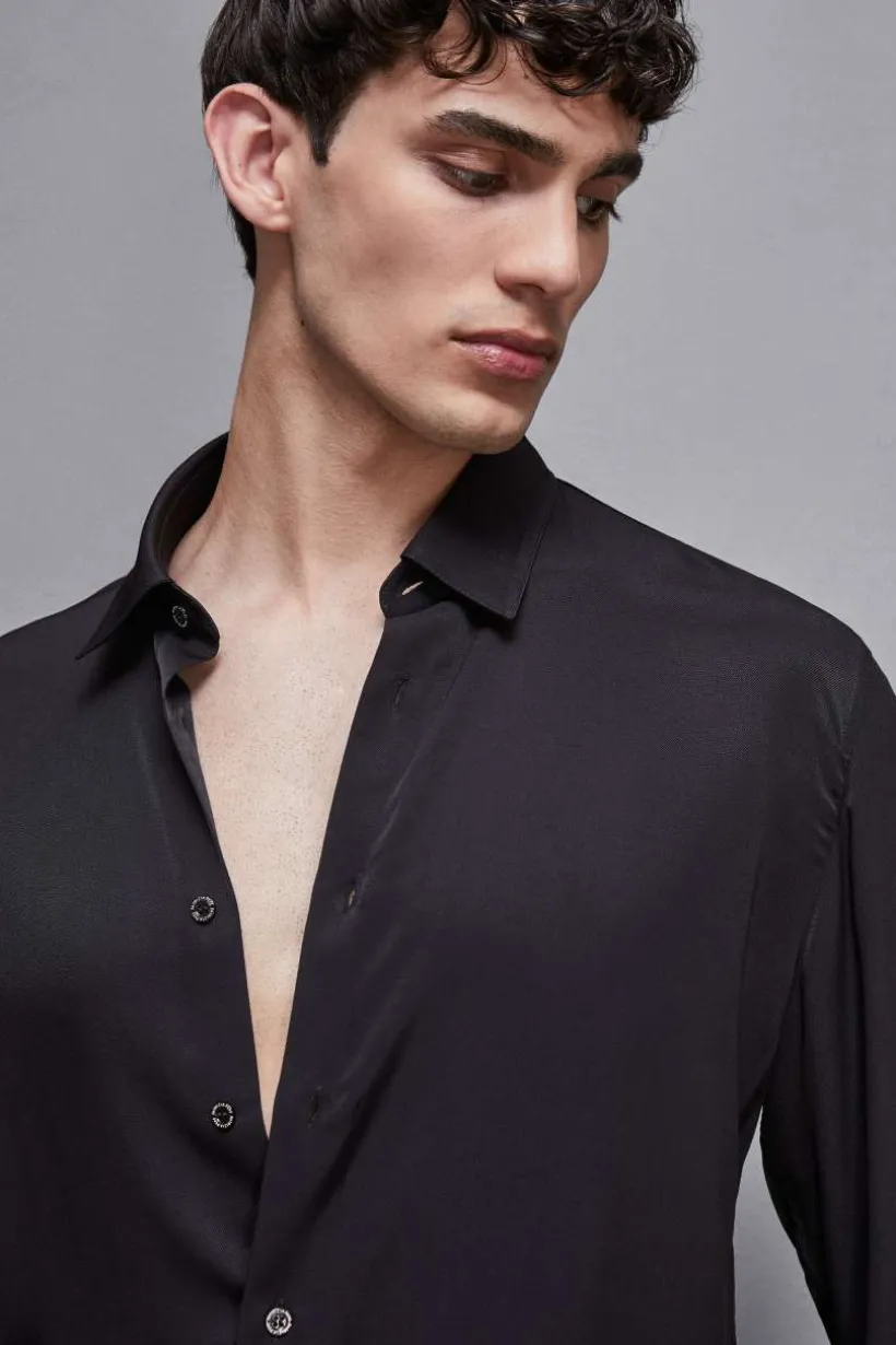 Camicia tinta unita In twill di viscosa