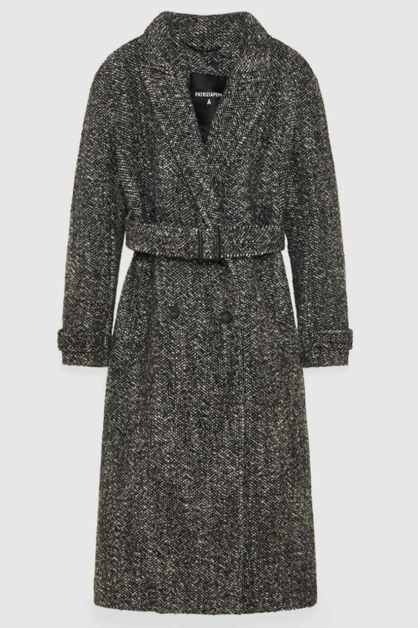 Cappotto con cintura in panno