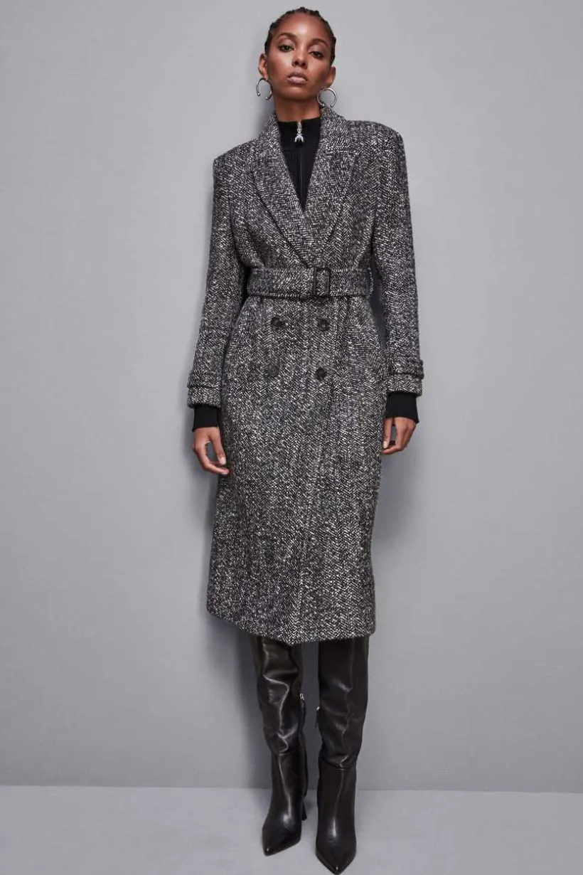 Cappotto con cintura in panno