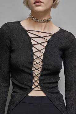 Cardigan a costine in lurex Essential