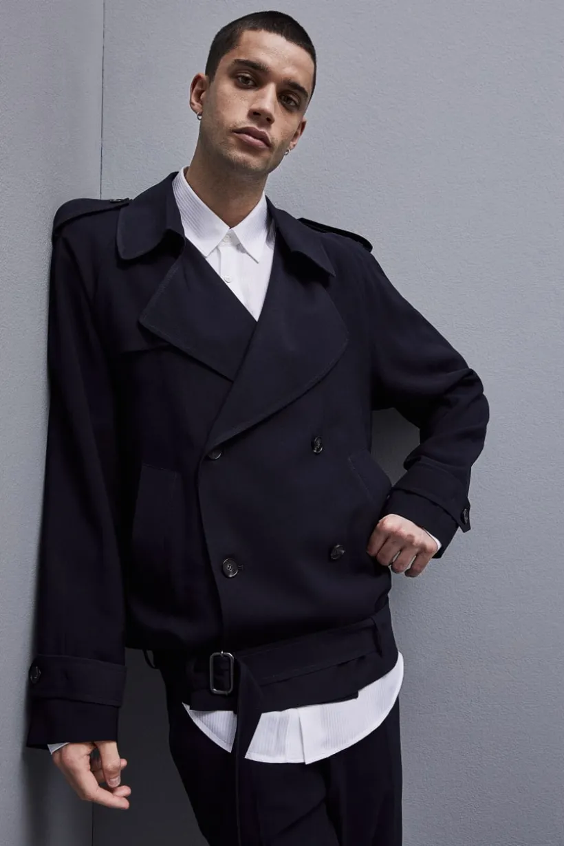 Giacca corta effetto trench in twill di viscosa