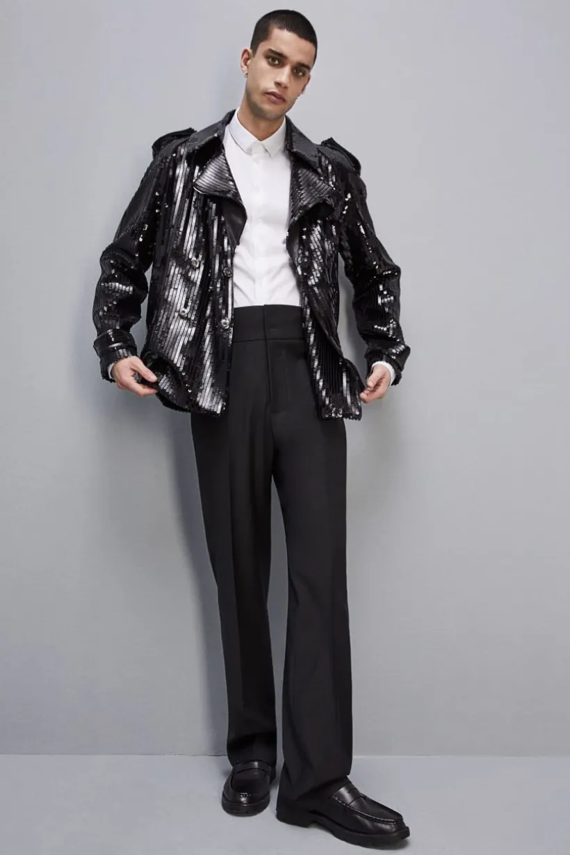 Giacca corta effetto trench in paillettes