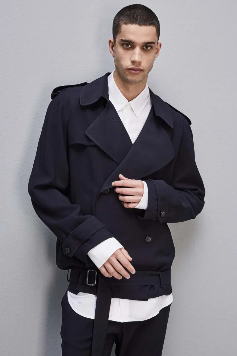 Giacca corta effetto trench in twill di viscosa