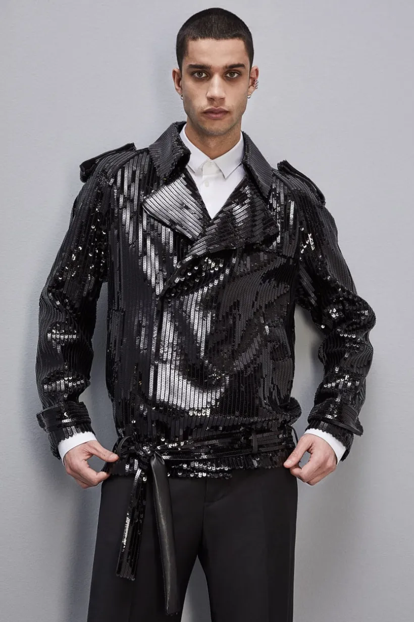 Giacca corta effetto trench in paillettes