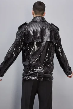 Giacca corta effetto trench in paillettes