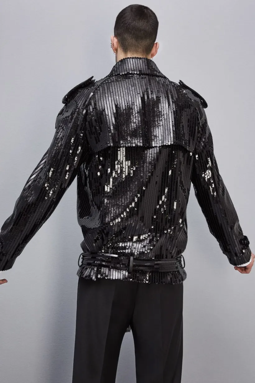 Giacca corta effetto trench in paillettes