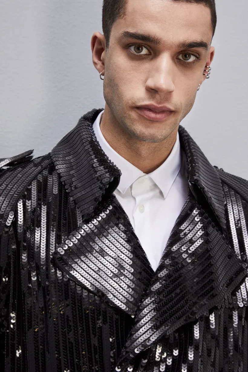Giacca corta effetto trench in paillettes