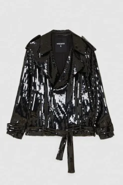 Giacca corta effetto trench in paillettes