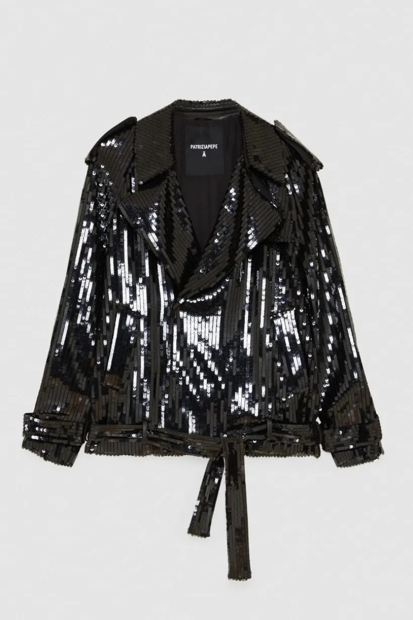 Giacca corta effetto trench in paillettes