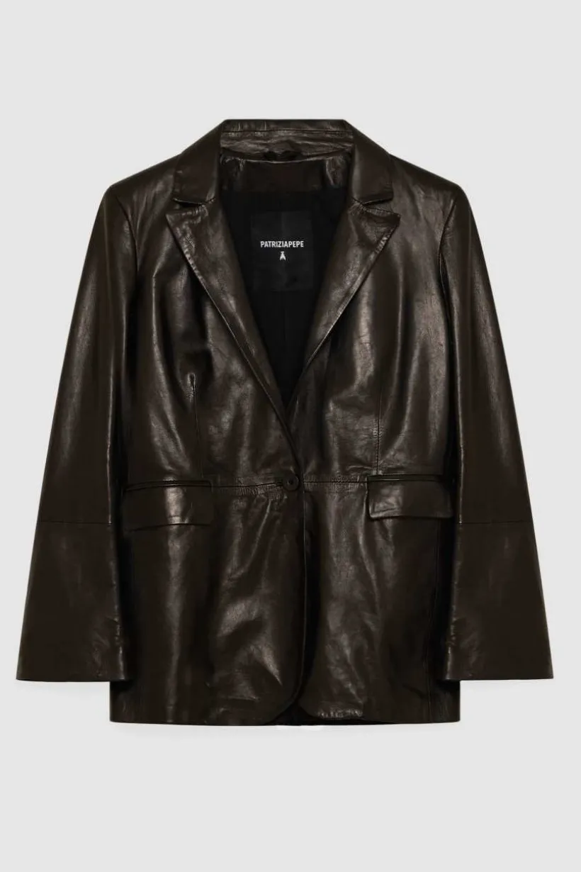 Giacca in pelle con rever